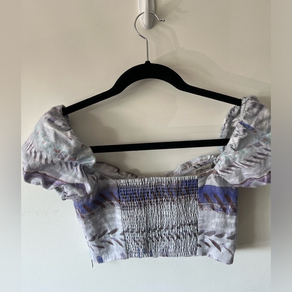 Aritzia Wilfred wander linen puff-sleeve crop top - Picture 5 of 6